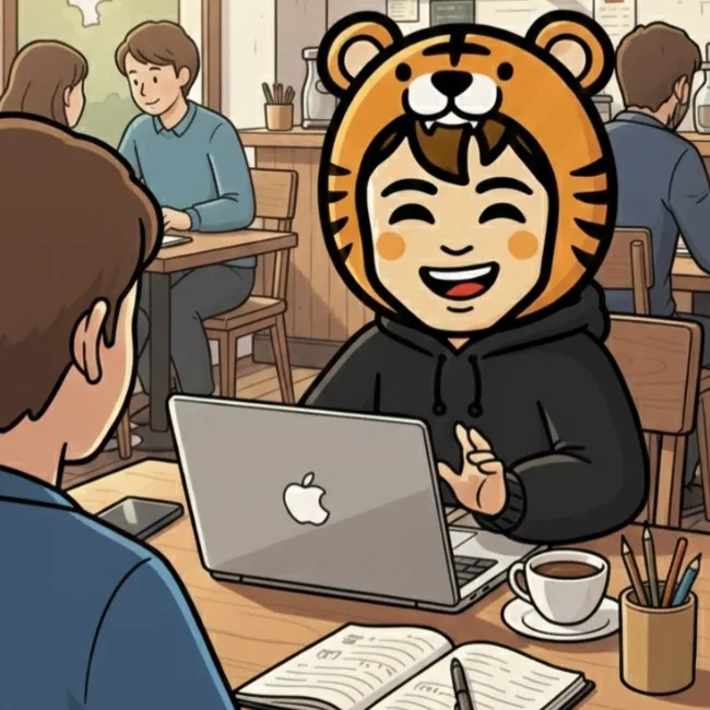 タイガーくんがミーティング中